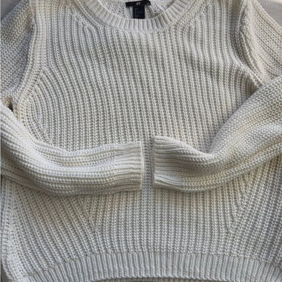 H&M White Chunky Knit Crew Neck Sweater Women’s Size L - Picture 5 of 8
